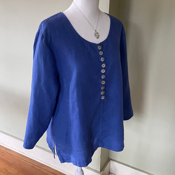 Women's 100% Linen Lilac 3/4 Sleeve Pullover Top (S) - Picture 2 of 12